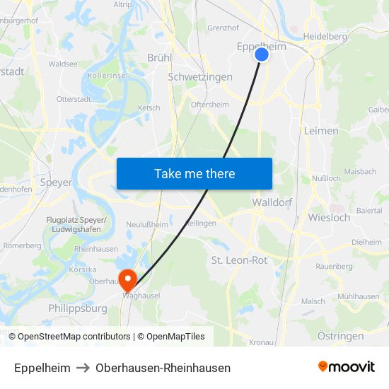 Eppelheim to Oberhausen-Rheinhausen map