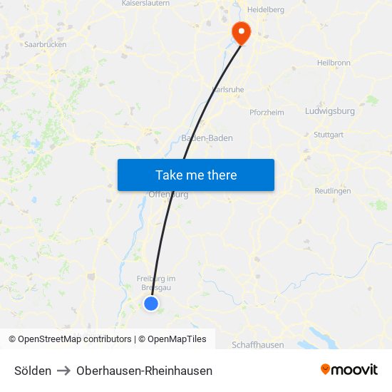 Sölden to Oberhausen-Rheinhausen map