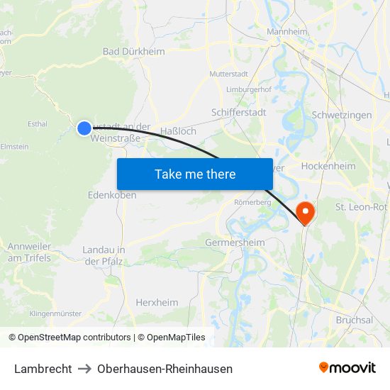 Lambrecht to Oberhausen-Rheinhausen map