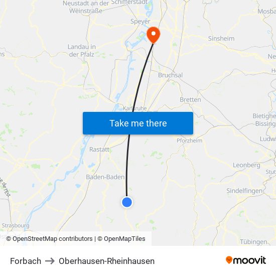 Forbach to Oberhausen-Rheinhausen map