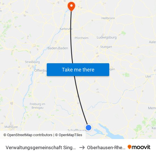 Verwaltungsgemeinschaft Singen (Hohentwiel) to Oberhausen-Rheinhausen map