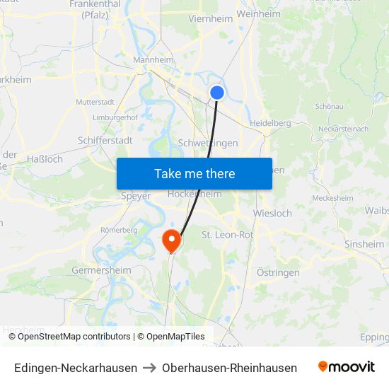 Edingen-Neckarhausen to Oberhausen-Rheinhausen map