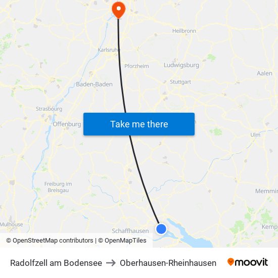 Radolfzell am Bodensee to Oberhausen-Rheinhausen map