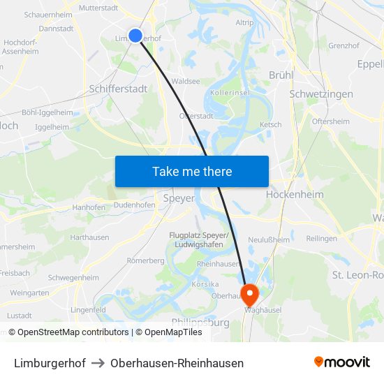 Limburgerhof to Oberhausen-Rheinhausen map