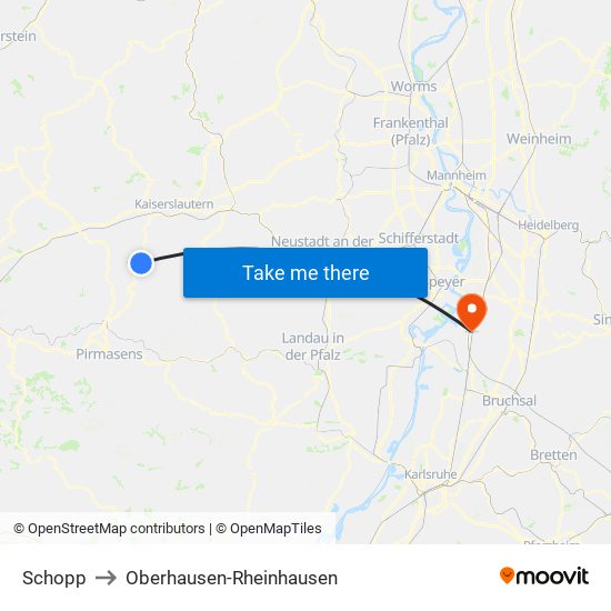 Schopp to Oberhausen-Rheinhausen map