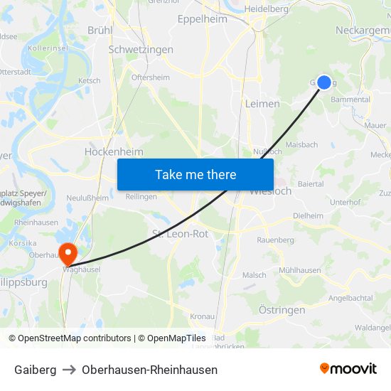 Gaiberg to Oberhausen-Rheinhausen map