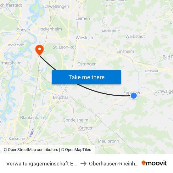 Verwaltungsgemeinschaft Eppingen to Oberhausen-Rheinhausen map