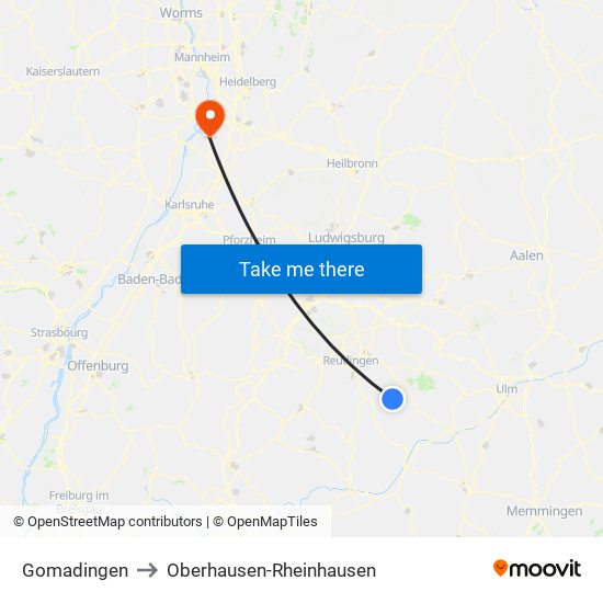 Gomadingen to Oberhausen-Rheinhausen map