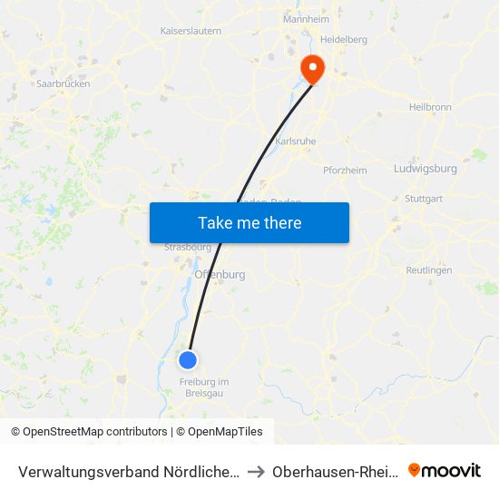 Verwaltungsverband Nördlicher Kaiserstuhl to Oberhausen-Rheinhausen map