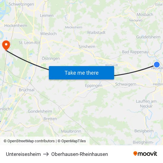 Untereisesheim to Oberhausen-Rheinhausen map
