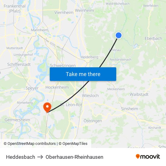 Heddesbach to Oberhausen-Rheinhausen map