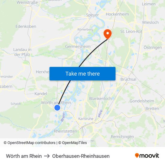 Wörth am Rhein to Oberhausen-Rheinhausen map