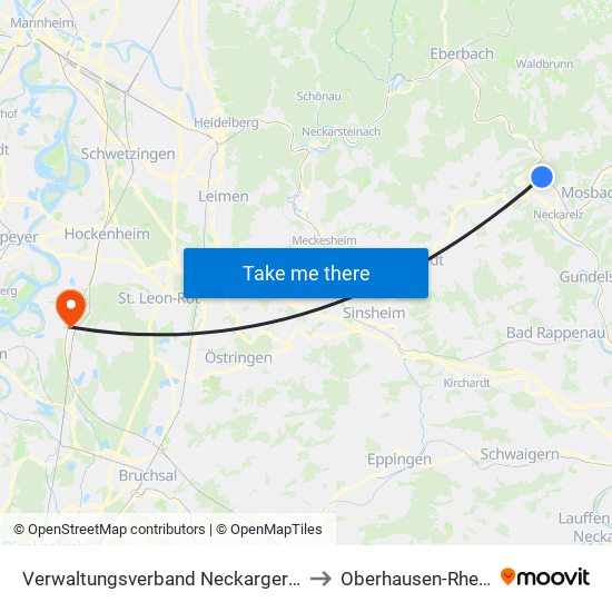 Verwaltungsverband Neckargerach-Waldbrunn to Oberhausen-Rheinhausen map