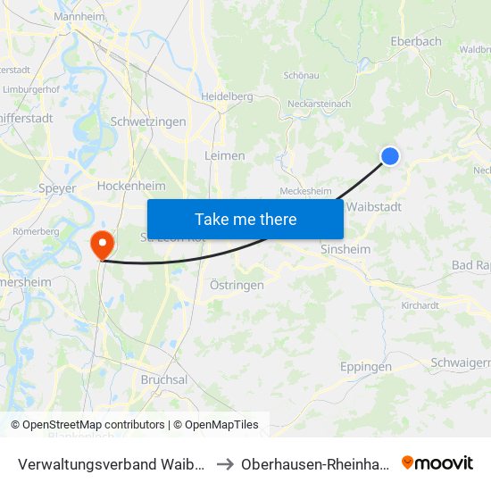 Verwaltungsverband Waibstadt to Oberhausen-Rheinhausen map