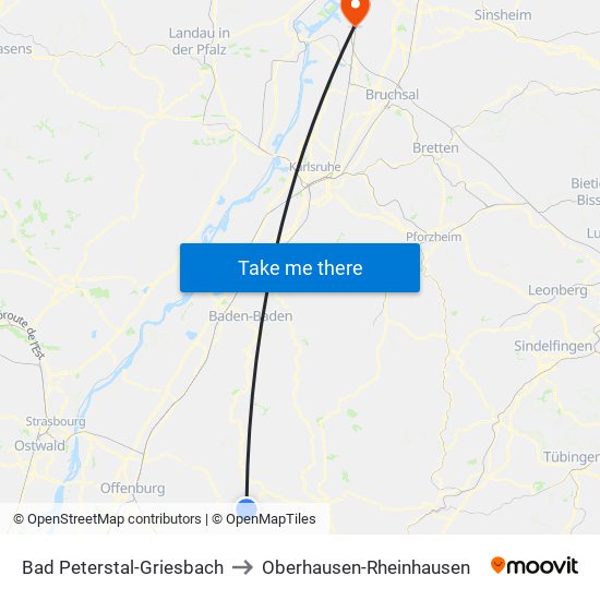 Bad Peterstal-Griesbach to Oberhausen-Rheinhausen map