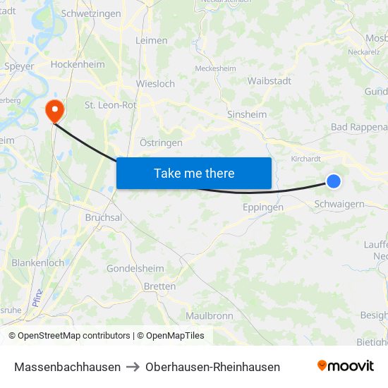 Massenbachhausen to Oberhausen-Rheinhausen map