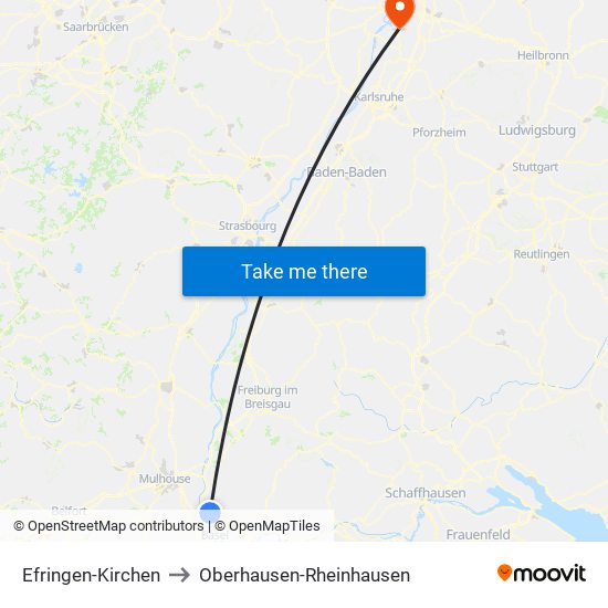 Efringen-Kirchen to Oberhausen-Rheinhausen map