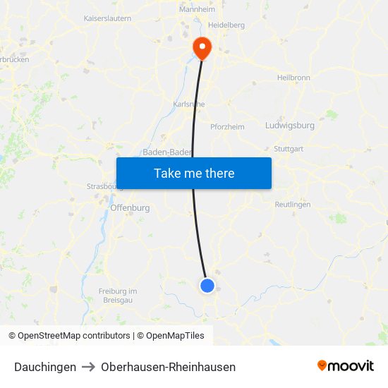 Dauchingen to Oberhausen-Rheinhausen map