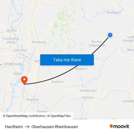 Hardheim to Oberhausen-Rheinhausen map