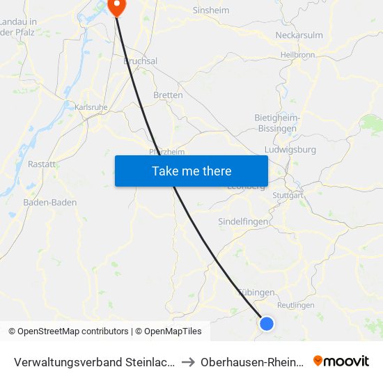 Verwaltungsverband Steinlach-Wiesaz to Oberhausen-Rheinhausen map