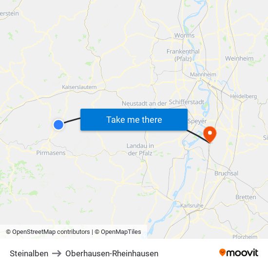 Steinalben to Oberhausen-Rheinhausen map