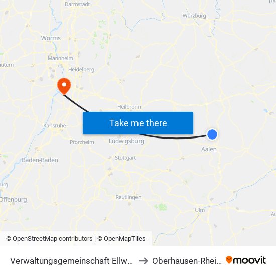 Verwaltungsgemeinschaft Ellwangen (Jagst) to Oberhausen-Rheinhausen map