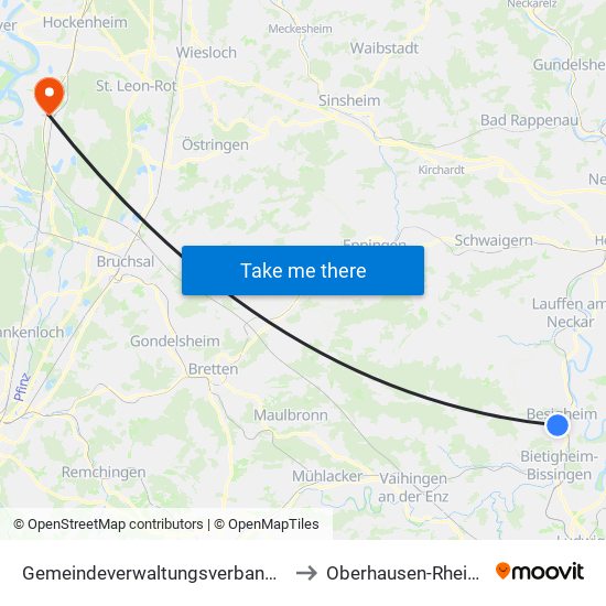 Gemeindeverwaltungsverband Besigheim to Oberhausen-Rheinhausen map