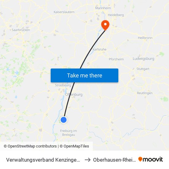 Verwaltungsverband Kenzingen-Herbolzheim to Oberhausen-Rheinhausen map