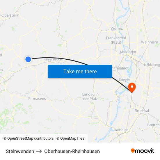 Steinwenden to Oberhausen-Rheinhausen map