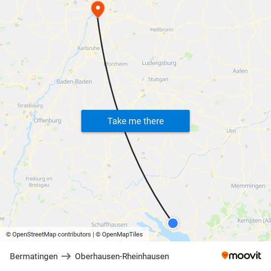 Bermatingen to Oberhausen-Rheinhausen map