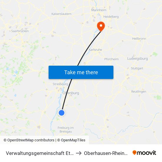 Verwaltungsgemeinschaft Ettenheim to Oberhausen-Rheinhausen map