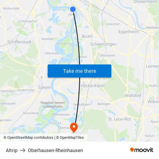 Altrip to Oberhausen-Rheinhausen map