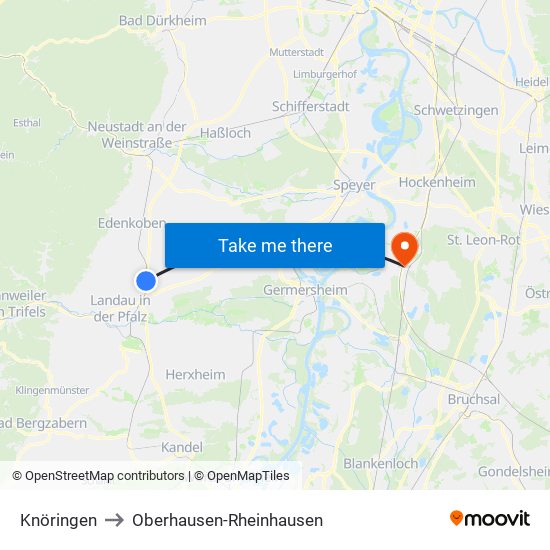 Knöringen to Oberhausen-Rheinhausen map