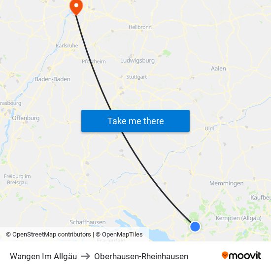 Wangen Im Allgäu to Oberhausen-Rheinhausen map