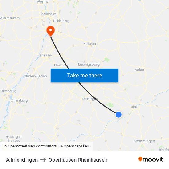 Allmendingen to Oberhausen-Rheinhausen map