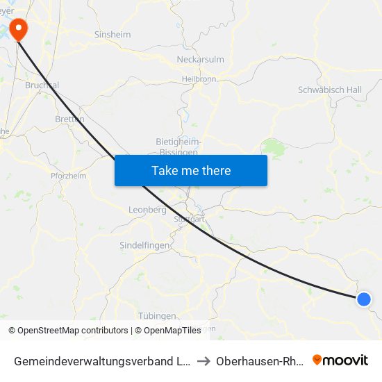 Gemeindeverwaltungsverband Lonsee-Amstetten to Oberhausen-Rheinhausen map