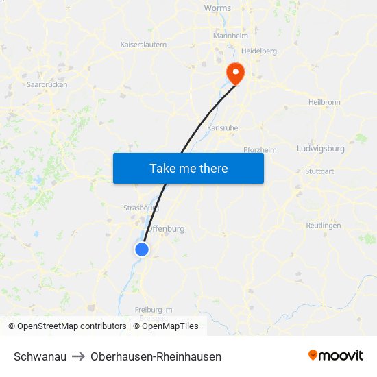 Schwanau to Oberhausen-Rheinhausen map