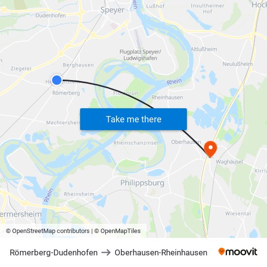 Römerberg-Dudenhofen to Oberhausen-Rheinhausen map