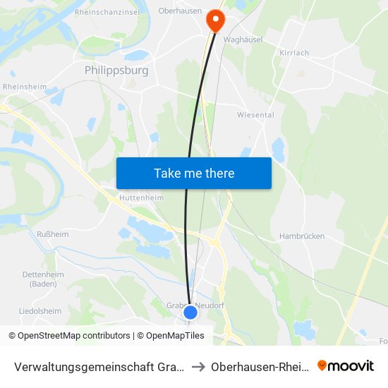 Verwaltungsgemeinschaft Graben-Neudorf to Oberhausen-Rheinhausen map