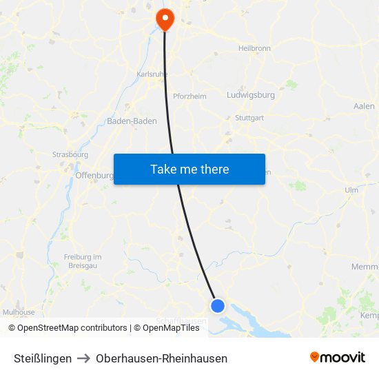 Steißlingen to Oberhausen-Rheinhausen map