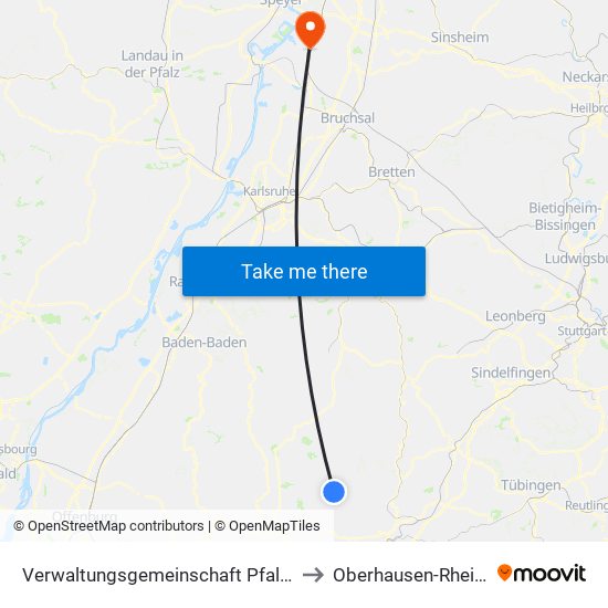 Verwaltungsgemeinschaft Pfalzgrafenweiler to Oberhausen-Rheinhausen map