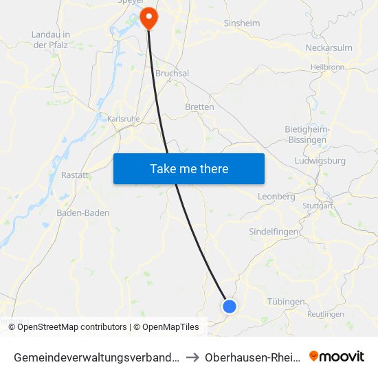 Gemeindeverwaltungsverband Oberes Gäu to Oberhausen-Rheinhausen map