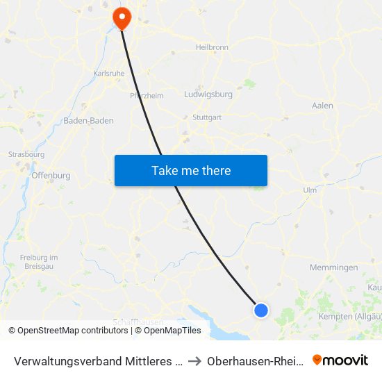 Verwaltungsverband Mittleres Schussental to Oberhausen-Rheinhausen map