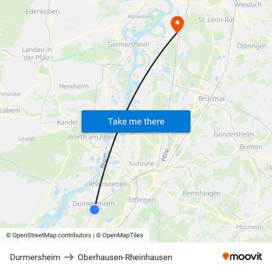 Durmersheim to Oberhausen-Rheinhausen map