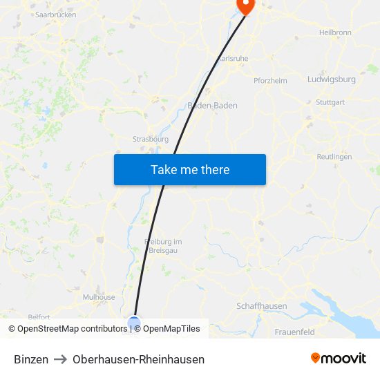 Binzen to Oberhausen-Rheinhausen map