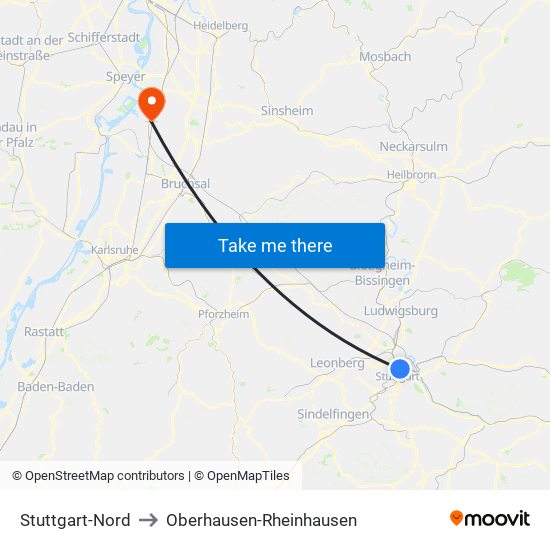 Stuttgart-Nord to Oberhausen-Rheinhausen map