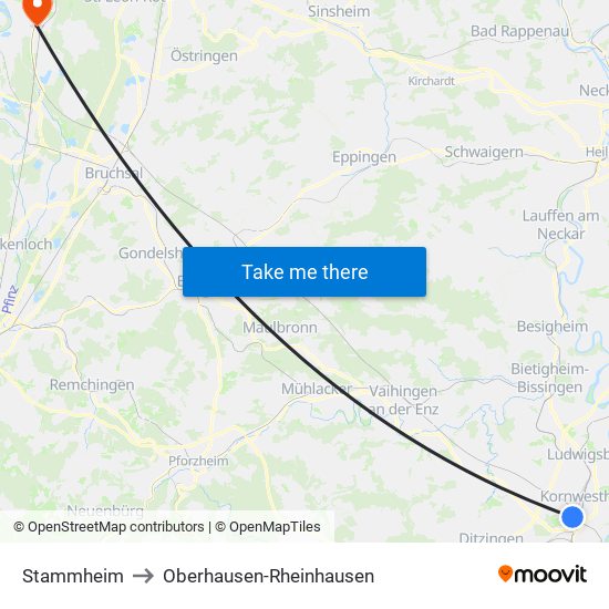 Stammheim to Oberhausen-Rheinhausen map