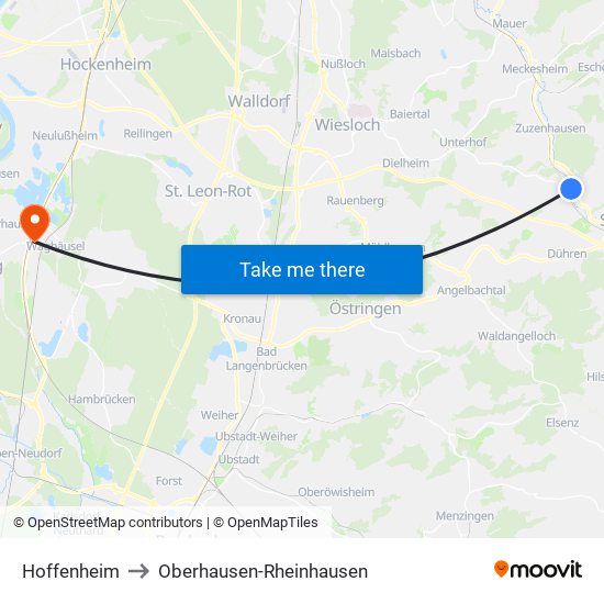 Hoffenheim to Oberhausen-Rheinhausen map