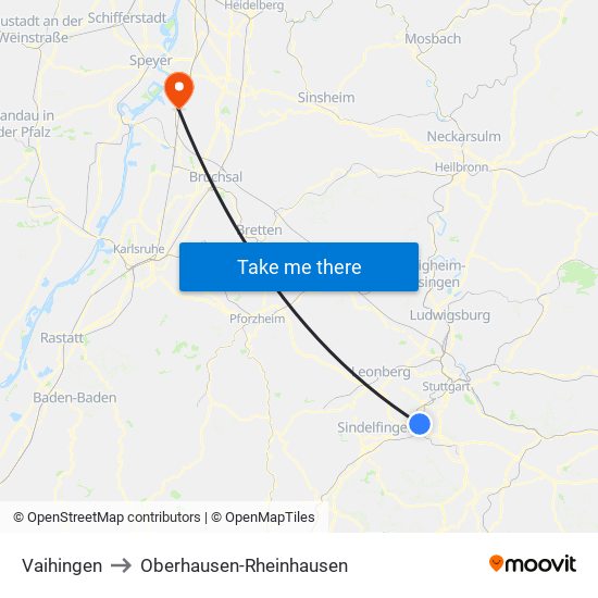 Vaihingen to Oberhausen-Rheinhausen map