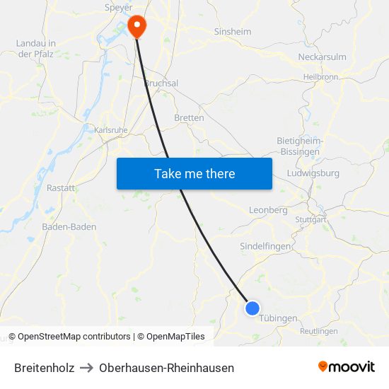 Breitenholz to Oberhausen-Rheinhausen map